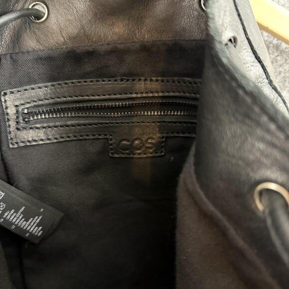 COS Unstructured Leather Backpack Drawstring Black Minimalist Casual Work Travel main image 4